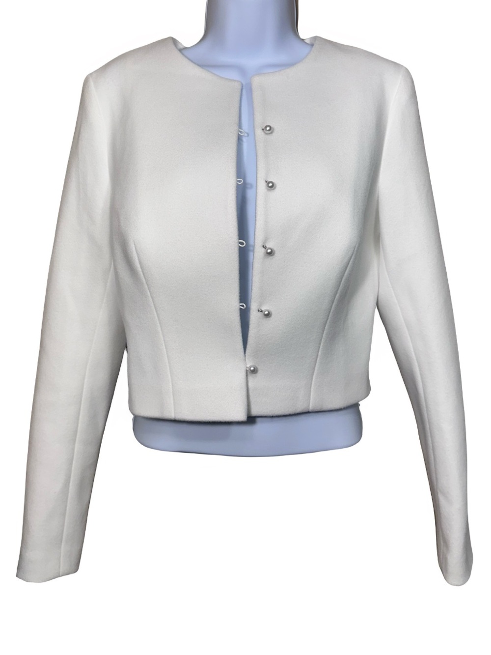 Artpodium Bridal Jacket Classic Style Pearl Buttons Cashmere Wool Size 6 - Picture 6 of 8